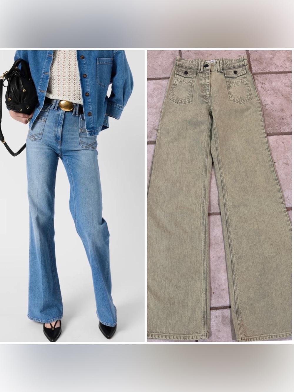 Gerard Darel Wide-Leg Jeans in Light Blue and Olive